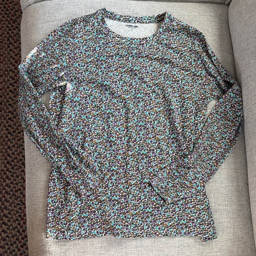 Lands' End Floral Patterned Top - Teal and Purple